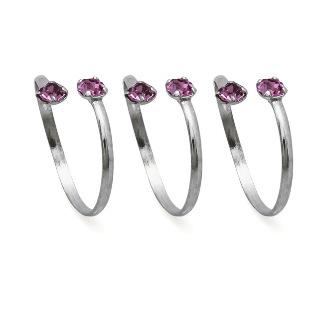 Anel de Falange Prata Ponto Luz Rosa (KIT)